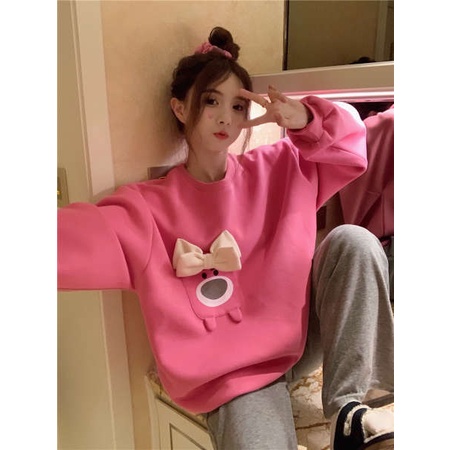 Áo Sweater Dáng Rộng In Hình Gấu Và Dâu Tây Dễ Thương Thời Trang Năm 2023