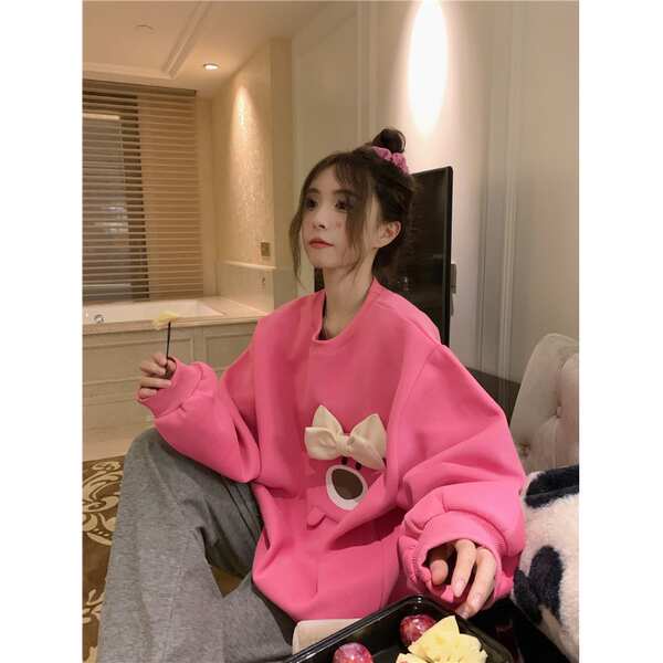 Áo Sweater Dáng Rộng In Hình Gấu Và Dâu Tây Dễ Thương Thời Trang Năm 2023