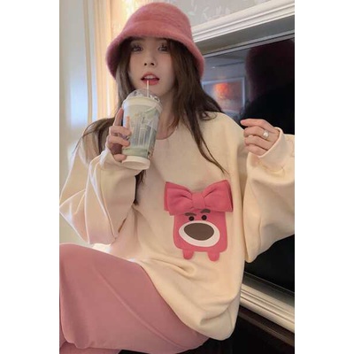 Áo Sweater Dáng Rộng In Hình Gấu Và Dâu Tây Dễ Thương Thời Trang Năm 2023