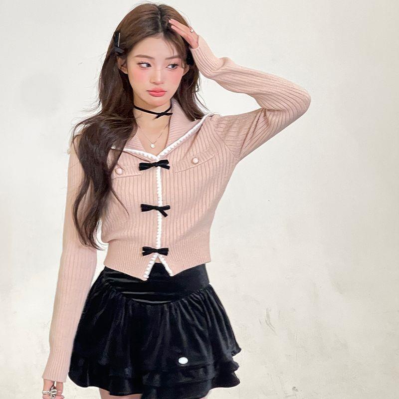 Áo sweater Dệt Kim Mỏng Thắt Nơ Phong Cách Mới Mùa Xuân Cho Nữ