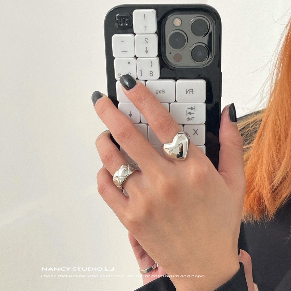 Nhẫn Hở Mạ Bạc 925 Hình Trái Tim Ba Chiều Phong Cách hip hop Hàn Quốc Thời Trang Cho Nữ