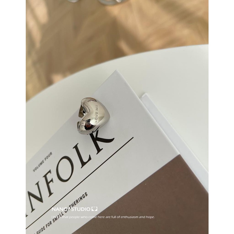 Nhẫn Hở Mạ Bạc 925 Hình Trái Tim Ba Chiều Phong Cách hip hop Hàn Quốc Thời Trang Cho Nữ