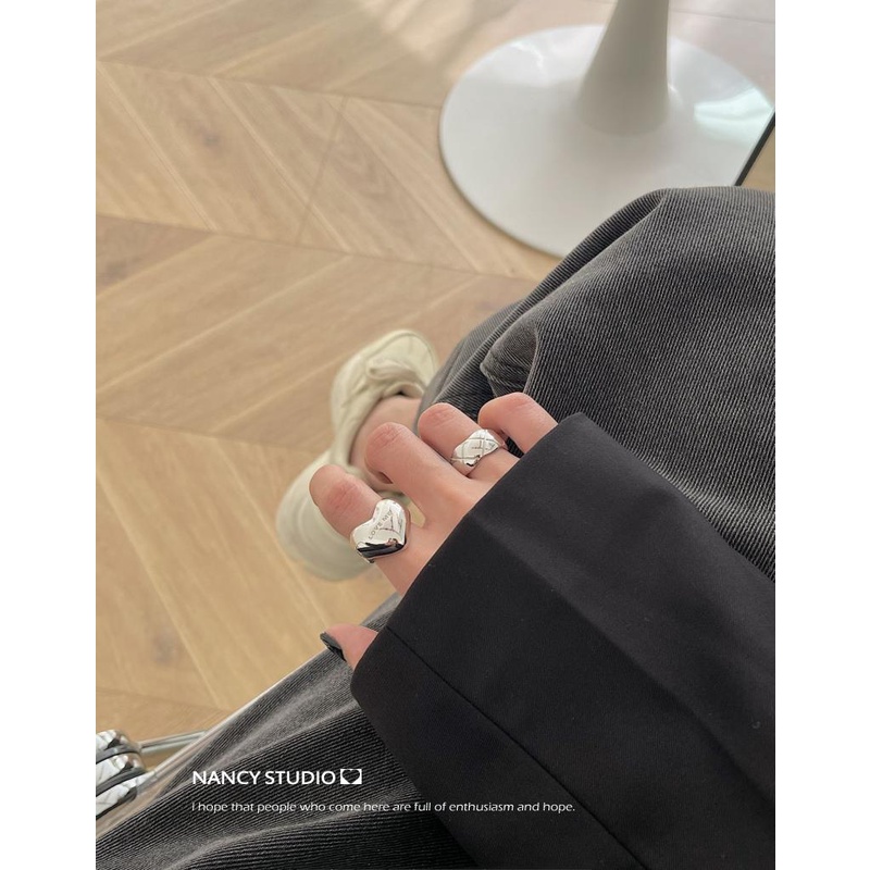 Nhẫn Hở Mạ Bạc 925 Hình Trái Tim Ba Chiều Phong Cách hip hop Hàn Quốc Thời Trang Cho Nữ