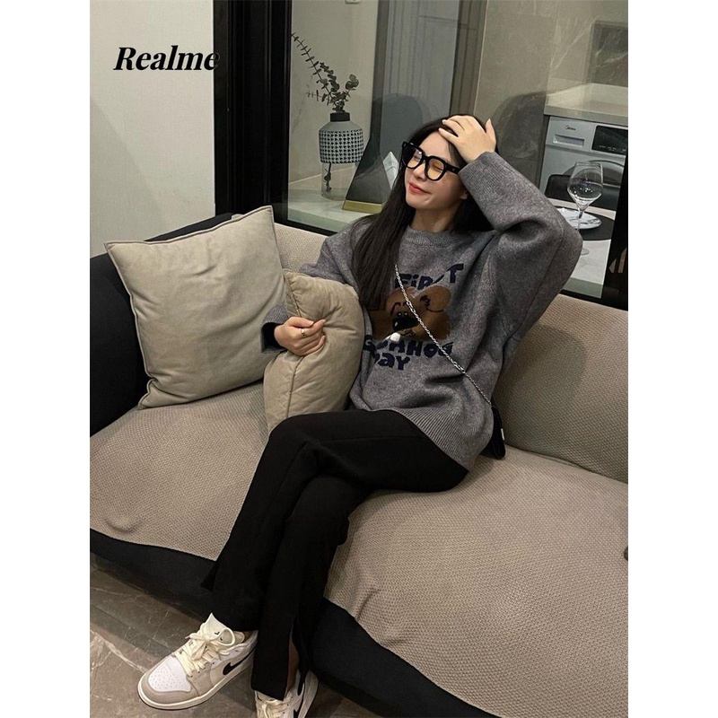 Áo sweater Dệt Kim Chui Đầu Dáng Rộng In Hoạt Hình Thời Trang Thu Đông 2023 Cho Nữ