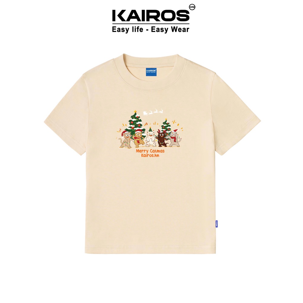 Áo baby tee Kairos form fit ôm body tay ngắn cổ tròn chất cotton 100% co dãn 2 chiều mẫu mèo noel
