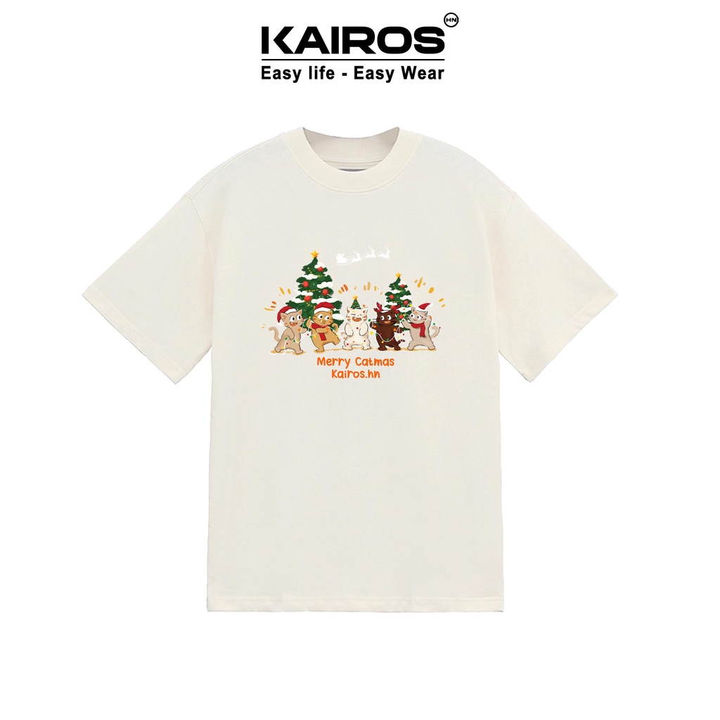 Áo phông Kairos local brand form rộng tay lỡ unisex chất cotton ướt vải mát không xù mẫu mèo chơi noel