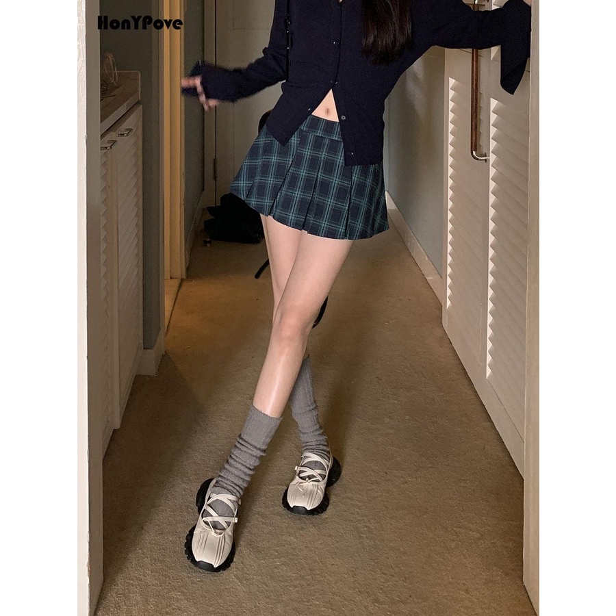 Honypove Chân Váy Chữ a Lưng Cao Họa Tiết Kẻ Sọc Thời Trang Mùa Thu Hàng Mới 2023 Dành Cho Bạn Nữ