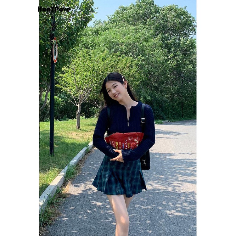 Honypove Chân Váy Chữ a Lưng Cao Họa Tiết Kẻ Sọc Thời Trang Mùa Thu Hàng Mới 2023 Dành Cho Bạn Nữ