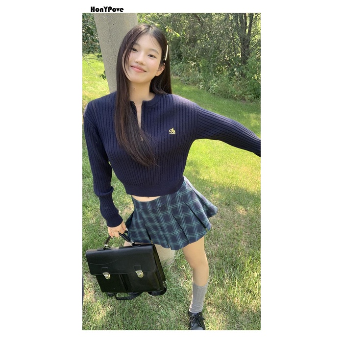 Honypove Chân Váy Chữ a Lưng Cao Họa Tiết Kẻ Sọc Thời Trang Mùa Thu Hàng Mới 2023 Dành Cho Bạn Nữ