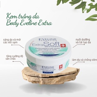 (Kem Nga) Kem dưỡng Trắng Da Eveline Whitening Face And Body Cream Extra Soft chăm sóc da, Phục Hồi Da, da Mềm 200Ml