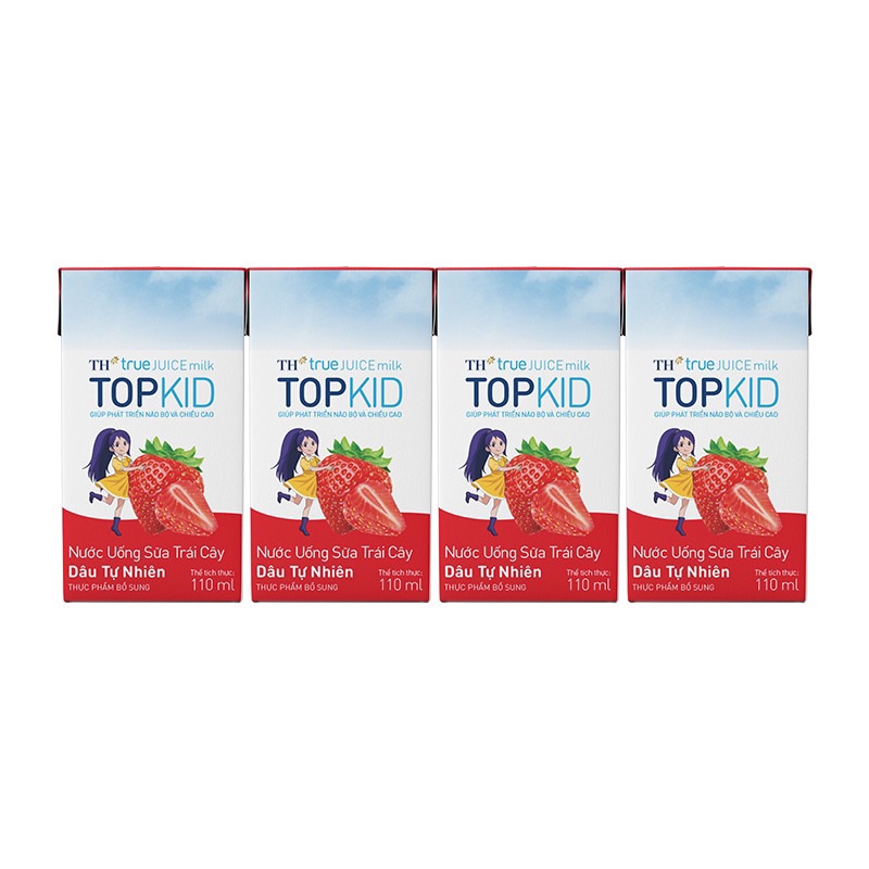 Vỉ 4 Hộp Sữa Trái Cây TH True Juice Milk TOPKID Dâu/Cam Tự Nhiên 110ml