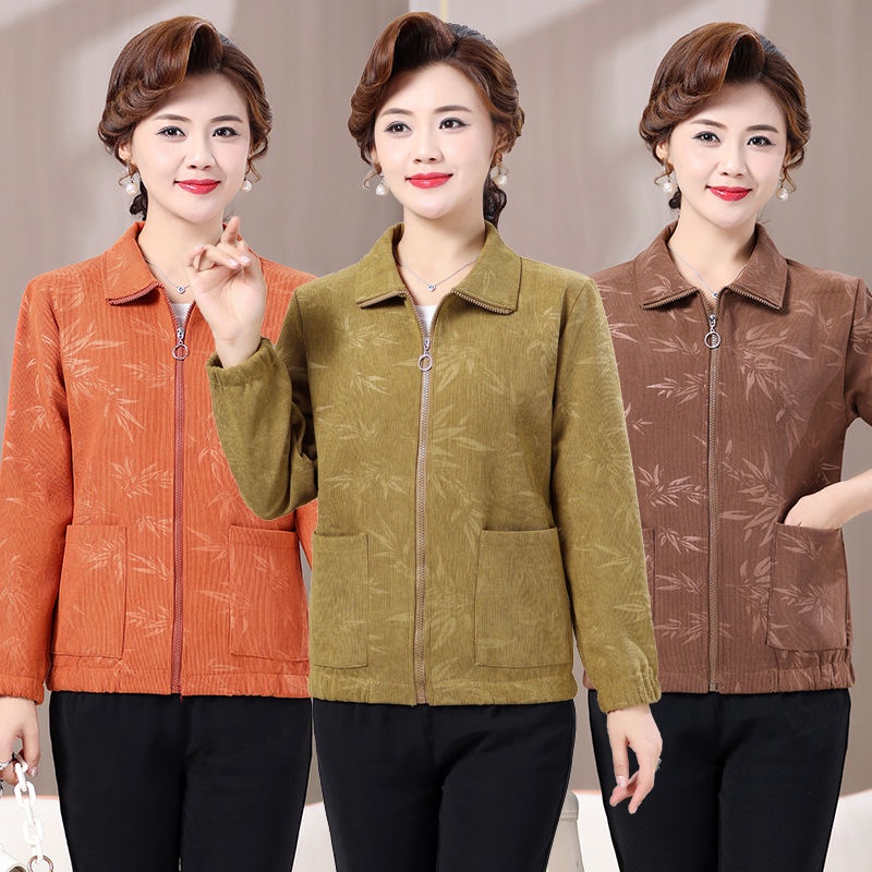 【024】No Áo Sơ Mi Tay Dài Dáng Rộng Bằng Vải Nhung Thời Trang Thu Đông Dành Cho Phụ Nữ Trung Niên