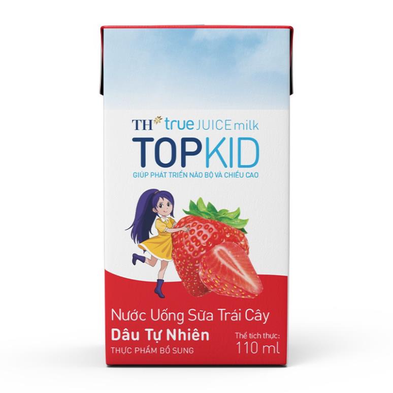 Vỉ 4 Hộp Sữa Trái Cây TH True Juice Milk TOPKID Dâu/Cam Tự Nhiên 110ml