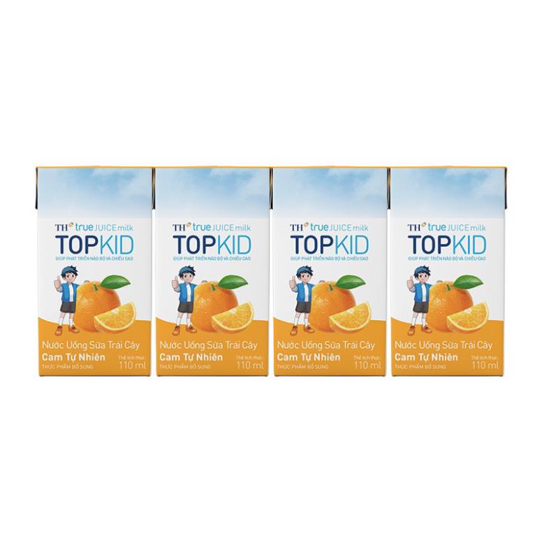 Vỉ 4 Hộp Sữa Trái Cây TH True Juice Milk TOPKID Dâu/Cam Tự Nhiên 110ml