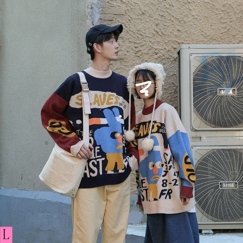 Mới Áo sweater Dày Dặn Dáng Rộng In Họa Tiết Hoạt Hình Phong Cách Hàn Quốc Thời Trang Thu Đông Cho Nam