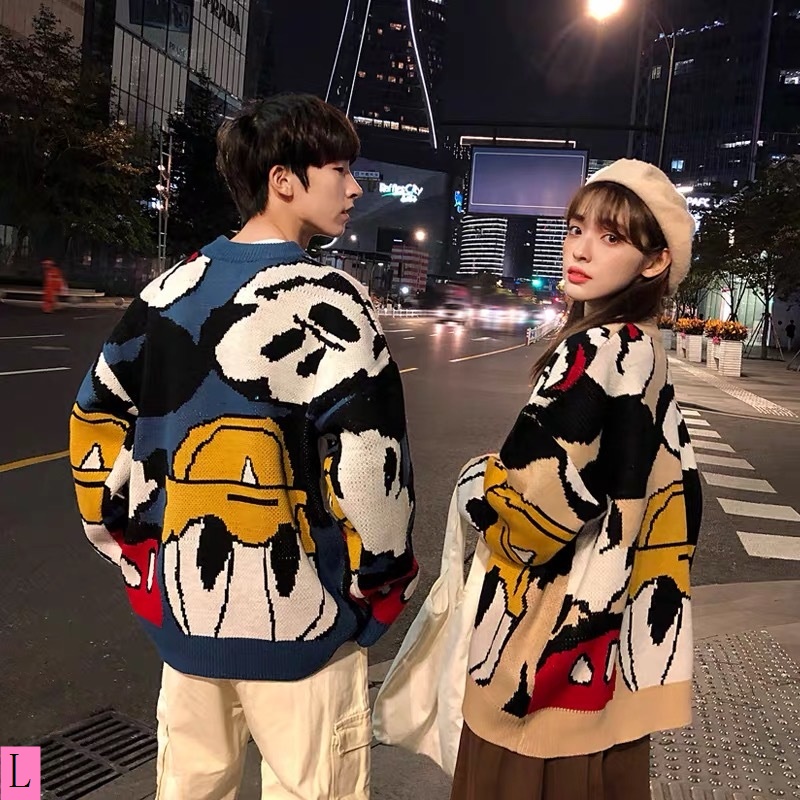 Mới Áo sweater Dày Dặn Dáng Rộng In Họa Tiết Hoạt Hình Phong Cách Hàn Quốc Thời Trang Thu Đông Cho Nam