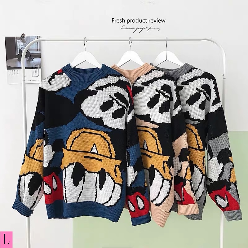 Mới Áo sweater Dày Dặn Dáng Rộng In Họa Tiết Hoạt Hình Phong Cách Hàn Quốc Thời Trang Thu Đông Cho Nam