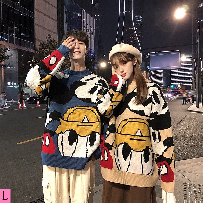 Mới Áo sweater Dày Dặn Dáng Rộng In Họa Tiết Hoạt Hình Phong Cách Hàn Quốc Thời Trang Thu Đông Cho Nam
