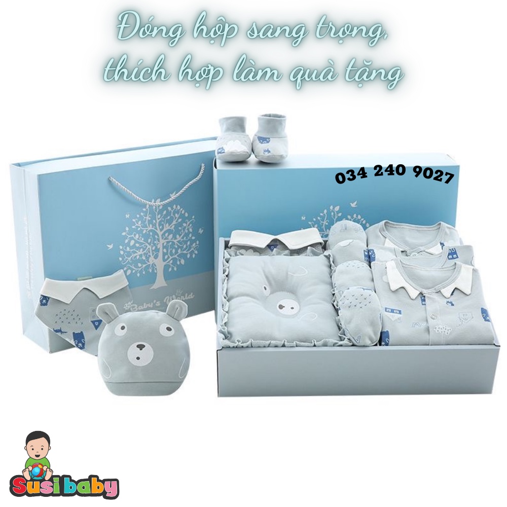 HÀNG CAO CẤP - Set đồ sơ sinh quà tặng cho bé 18 chi tiết cotton có hộp sang chảnh