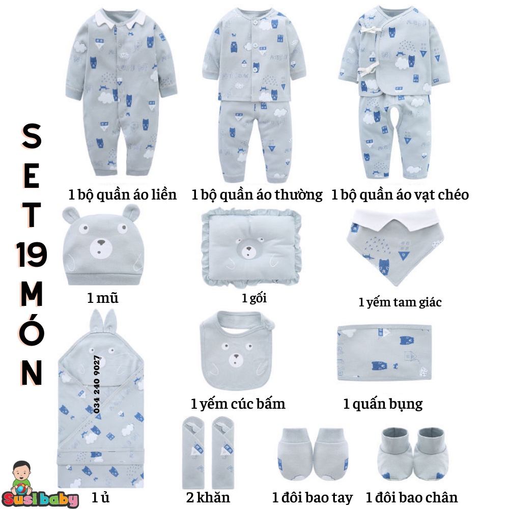 HÀNG CAO CẤP - Set đồ sơ sinh quà tặng cho bé 18 chi tiết cotton có hộp sang chảnh