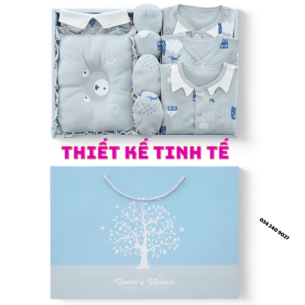 HÀNG CAO CẤP - Set đồ sơ sinh quà tặng cho bé 18 chi tiết cotton có hộp sang chảnh