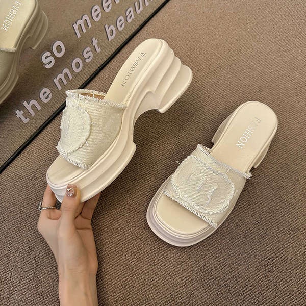 Mới Dép Quai Ngang Vải canvas Đế Dày Thời Trang