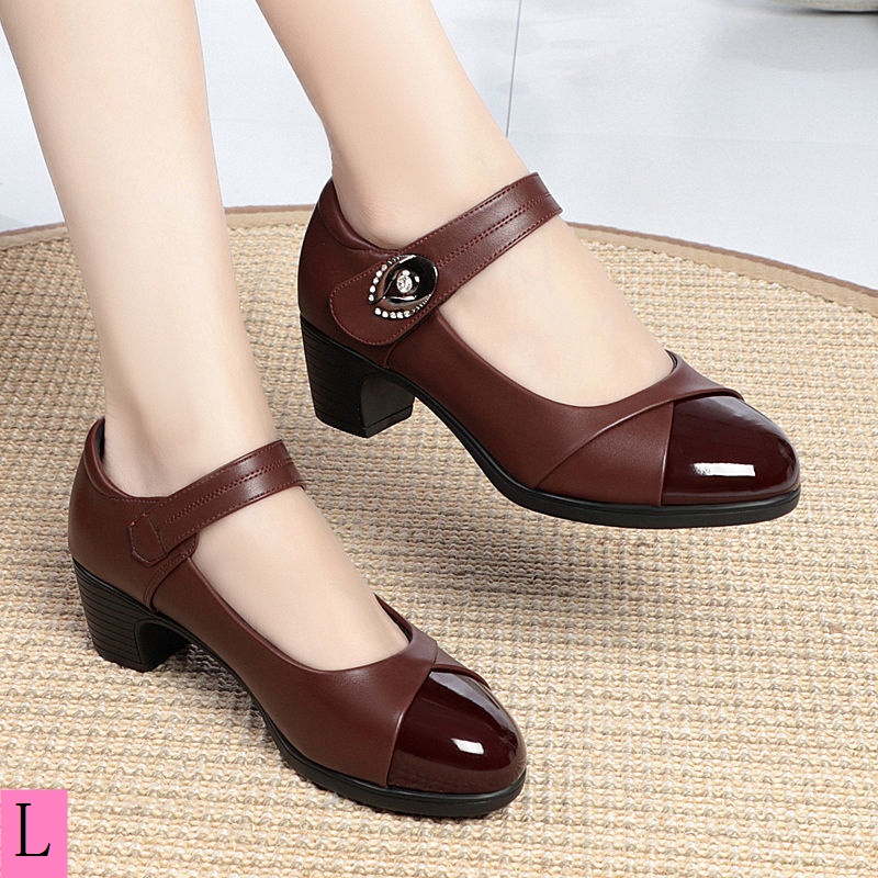 Da Giày Da Mềm Gót Thấp Thời Trang 2023 Cho Phụ Nữ Trung Niên
