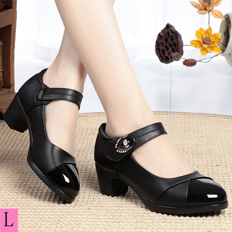 Da Giày Da Mềm Gót Thấp Thời Trang 2023 Cho Phụ Nữ Trung Niên