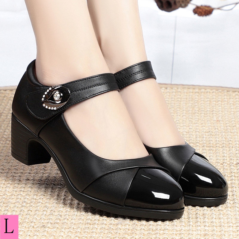 Da Giày Da Mềm Gót Thấp Thời Trang 2023 Cho Phụ Nữ Trung Niên