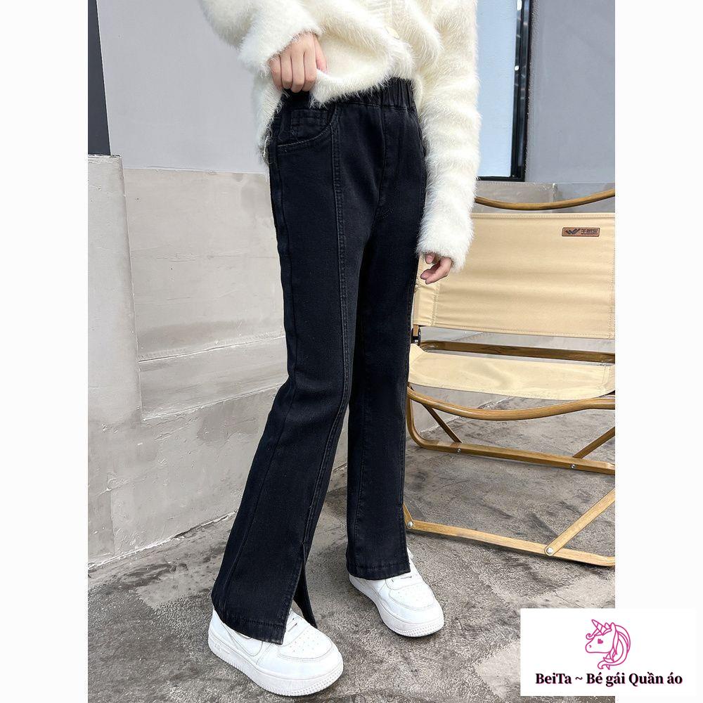 Quần Jean Ống Loe Xẻ Tà Dáng Ôm Thời Trang Xuân Thu Cho Bé Gái
