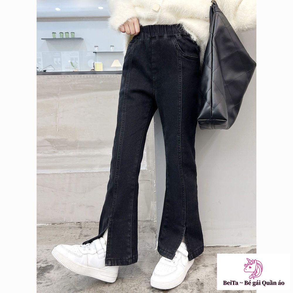 Quần Jean Ống Loe Xẻ Tà Dáng Ôm Thời Trang Xuân Thu Cho Bé Gái