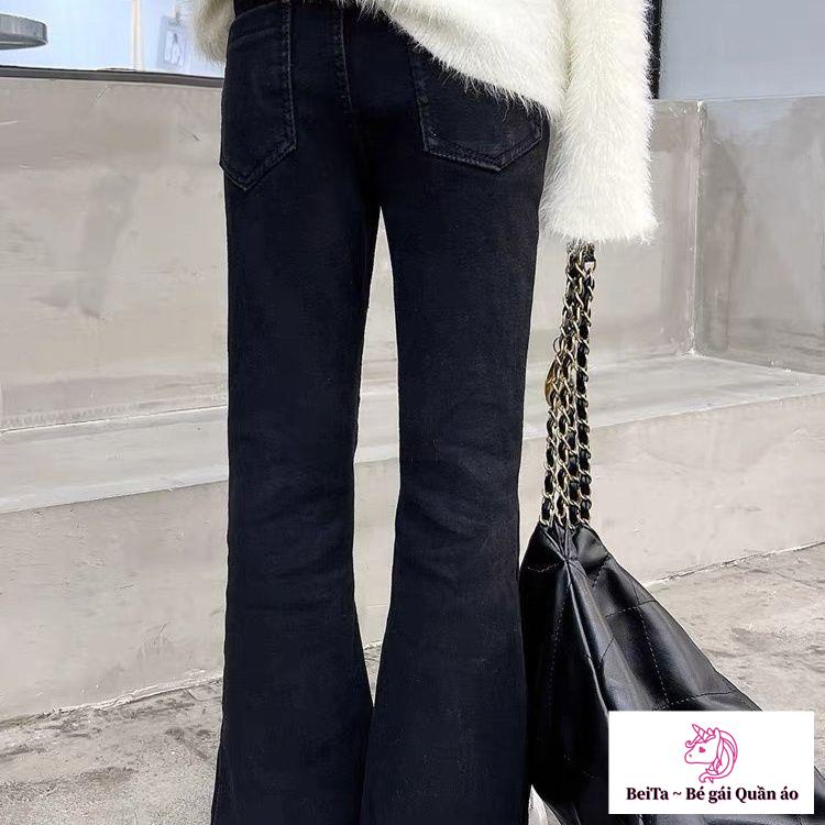 Quần Jean Ống Loe Xẻ Tà Dáng Ôm Thời Trang Xuân Thu Cho Bé Gái