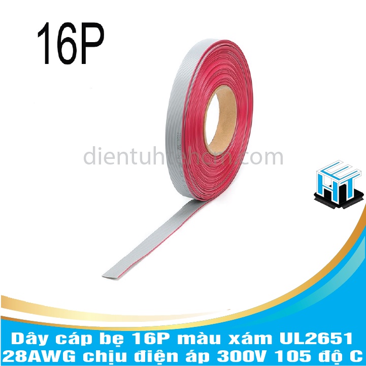 Combo 5 mét Dây cáp bẹ 16P màu xám UL2651 28AWG chịu điện áp 300V 105 độ C