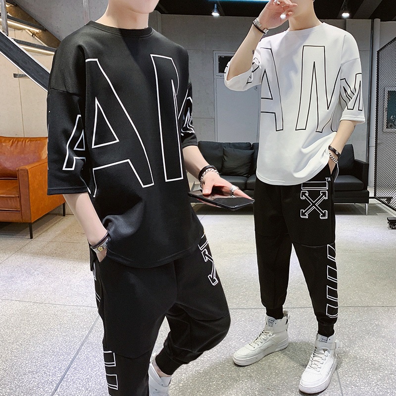 Bộ Áo Thun + Quần Dài Dáng Rộng Phong Cách hip hop Thời Trang Mùa Hè Cho Nam