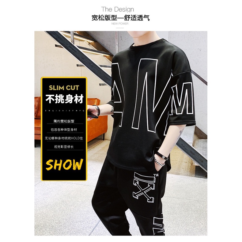 Bộ Áo Thun + Quần Dài Dáng Rộng Phong Cách hip hop Thời Trang Mùa Hè Cho Nam