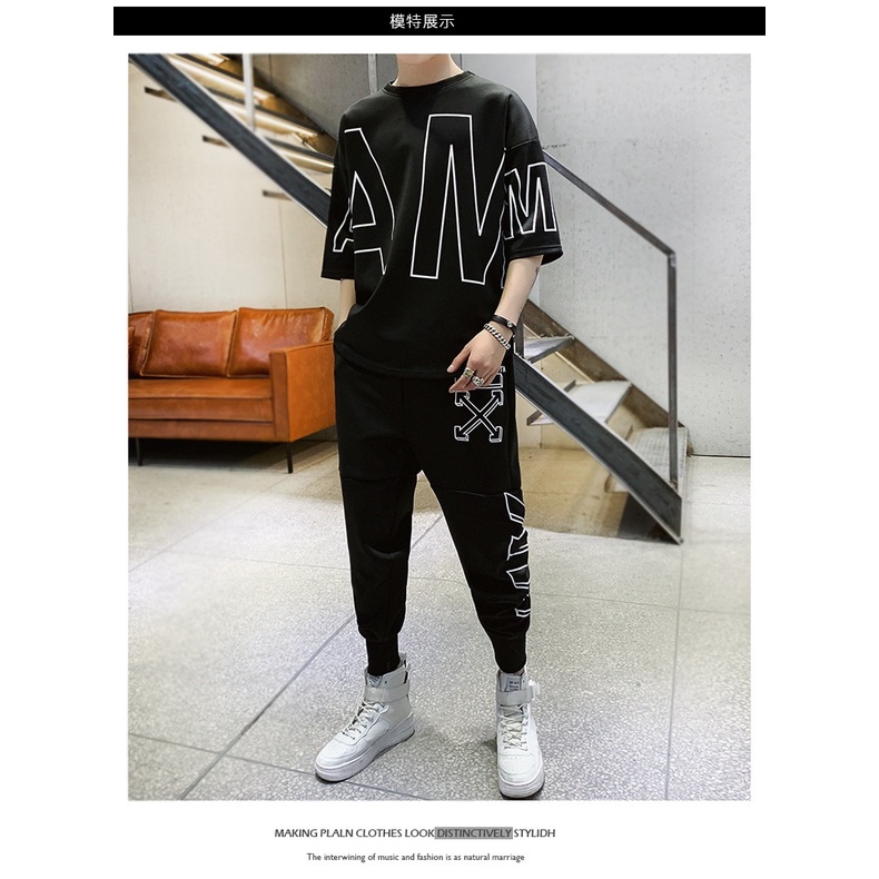 Bộ Áo Thun + Quần Dài Dáng Rộng Phong Cách hip hop Thời Trang Mùa Hè Cho Nam