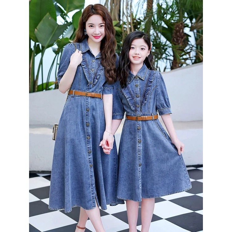 Đầm denim Tay Ngắn Phong Cách Đường Phố Thời Trang Mùa Hè 2023 Dành Cho Mẹ Và Bé