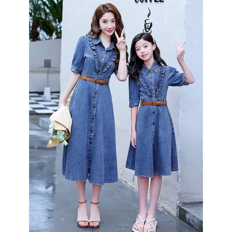 Đầm denim Tay Ngắn Phong Cách Đường Phố Thời Trang Mùa Hè 2023 Dành Cho Mẹ Và Bé