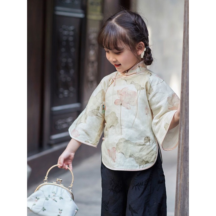 Bộ Áo Sườn Xám + Quần Dài Phong Cách Trung Hoa Thời Trang Xuân Thu Cho Bé Gái 8.29