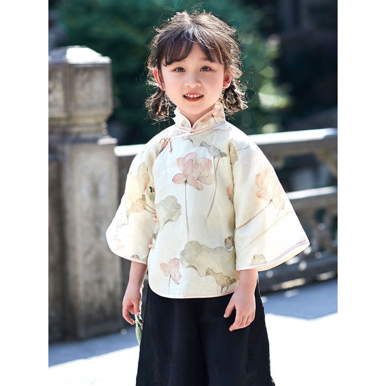 Bộ Áo Sườn Xám + Quần Dài Phong Cách Trung Hoa Thời Trang Xuân Thu Cho Bé Gái 8.29