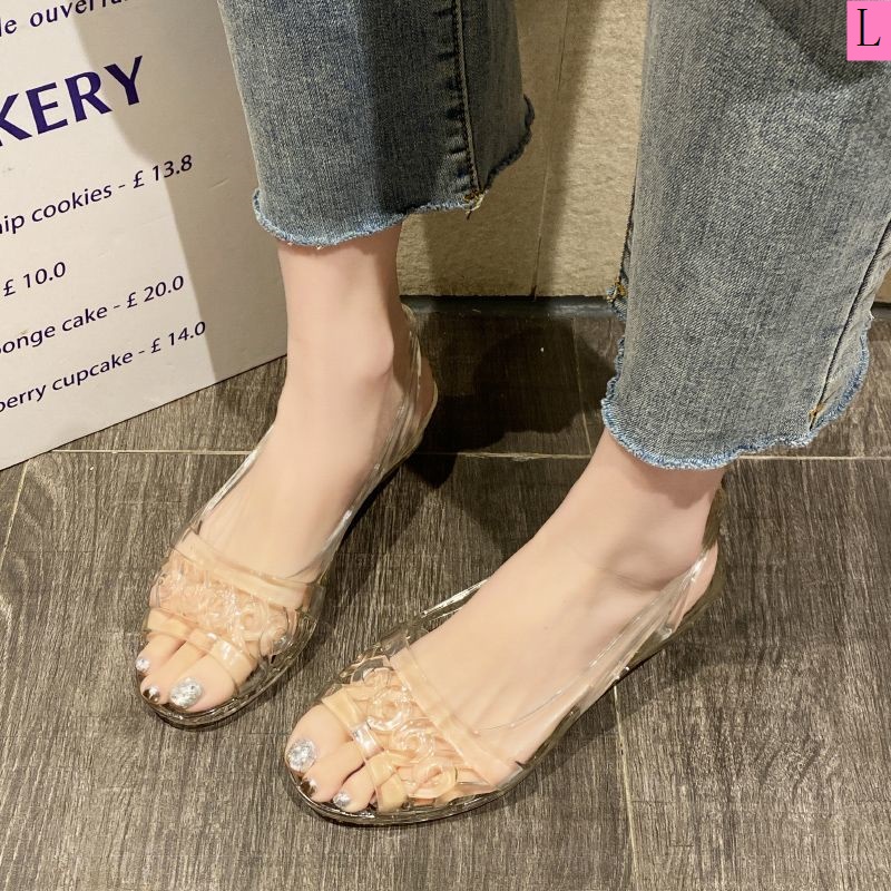 Giày Sandal Nhựa Dẻo Trong Suốt Đế Xuồng Chống Trượt Thời Trang Mùa Hè Cho Nữ