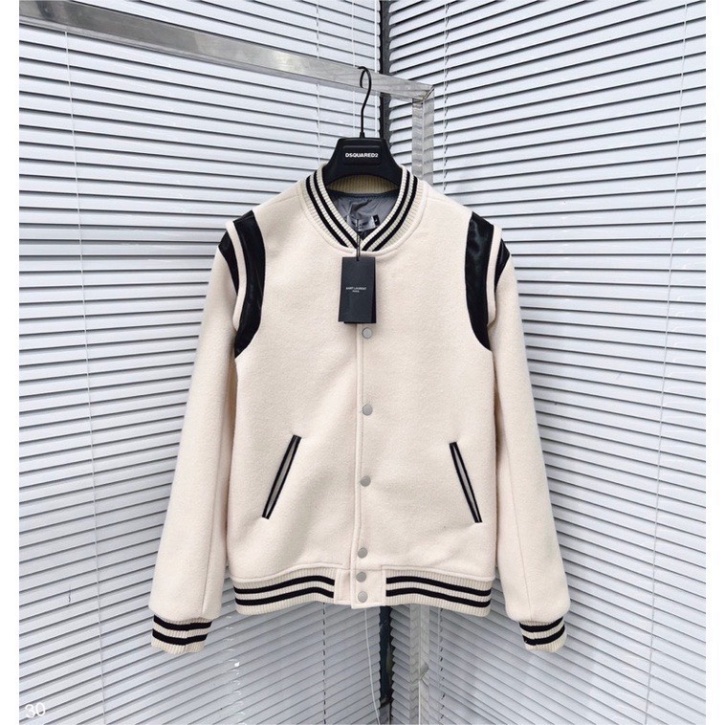 Áo Khoác Bomber 2 lớp da Teddy Nam Phối Viền Da Chất Liệu Dạ Thời Trang Nam hot 2023