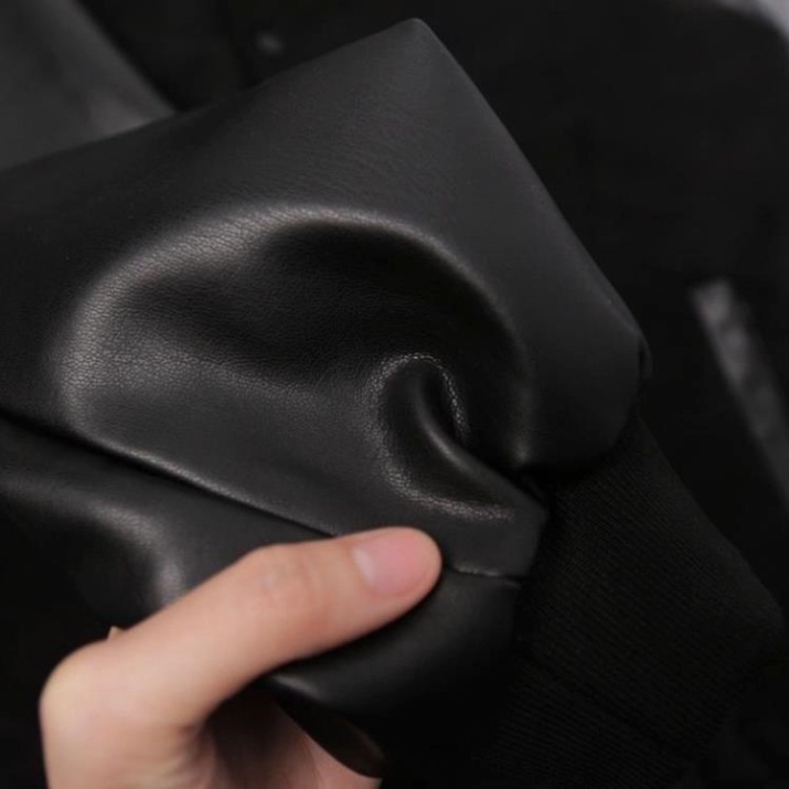 Áo Bomber chữ NY Thêu Chữ Đỏ 2 Lớp Dày Dặn - Áo varsity jacket MLB NY vải nỉ co giãn dày dặn phối tay da