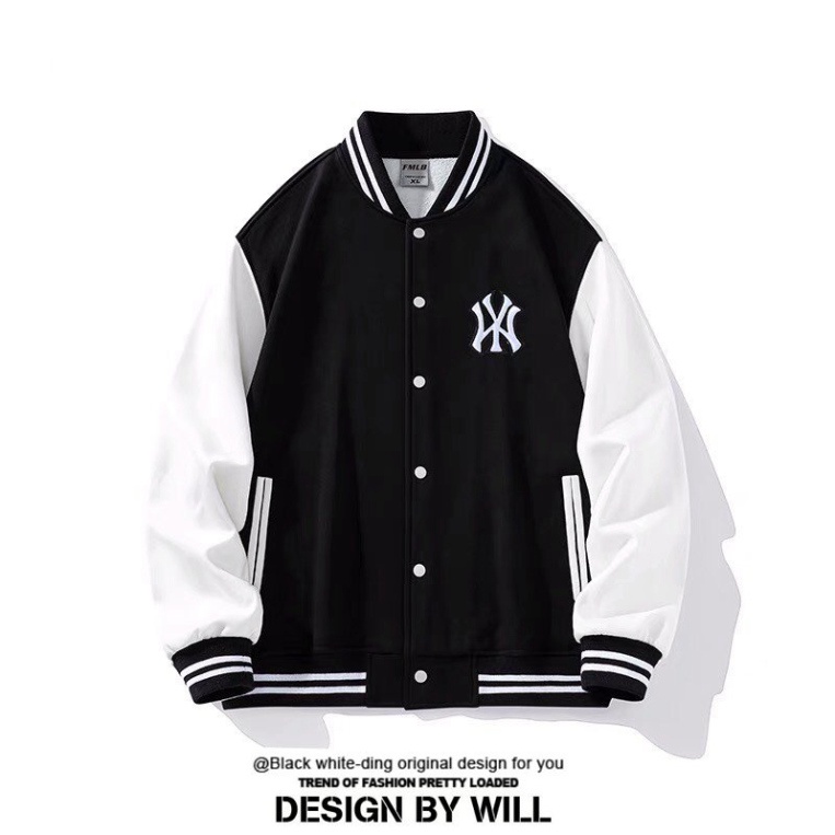 Áo Bomber NY 2 Lớp Dày Dặn Thêu Chữ Đỏ  - Áo varsity jacket MLB NY vải nỉ dày dặn phối tay da cao cấp