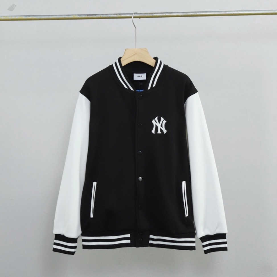 Áo Bomber NY 2 Lớp Dày Dặn Thêu Chữ Đỏ  - Áo varsity jacket MLB NY vải nỉ dày dặn phối tay da cao cấp