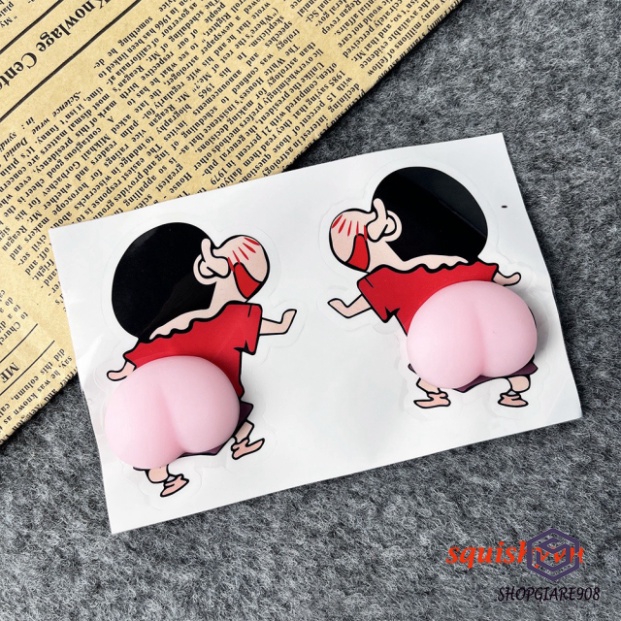 Hình SHIN tấm dán mông Sillicon Sticker, Quả đào mông Bóp Giảm Stress, siêu hot, dán ốp laptop dán xe con xe má