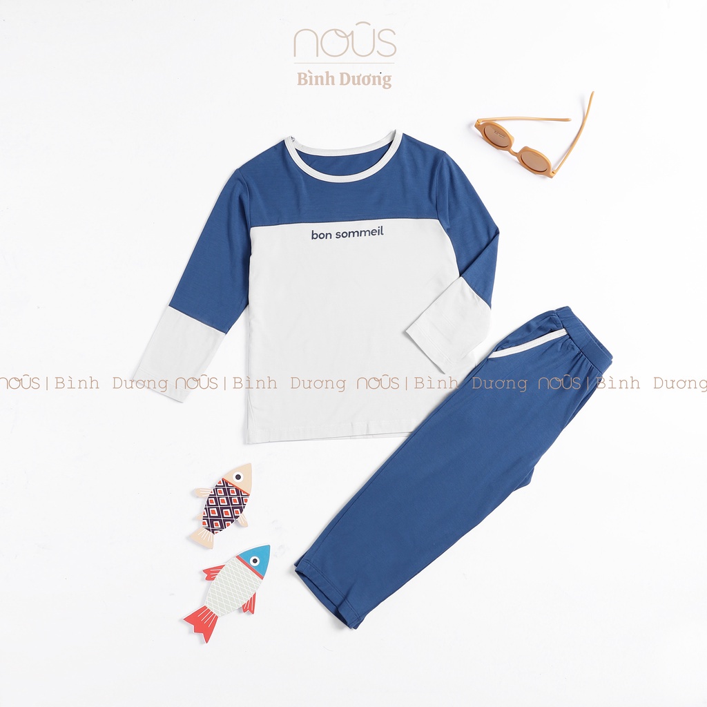 Bộ quần áo trẻ em nous kids bé trai trắng xanh nhạt - Nu doux - Nous Bình Dương