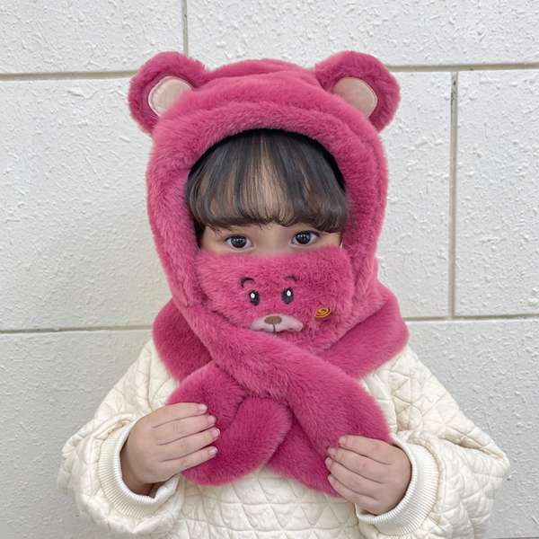 Dễ Thương Mũ Trùm Đầu Kèm Khăn Choàng Hình Gấu Dâu Tây Đáng Yêu Cho