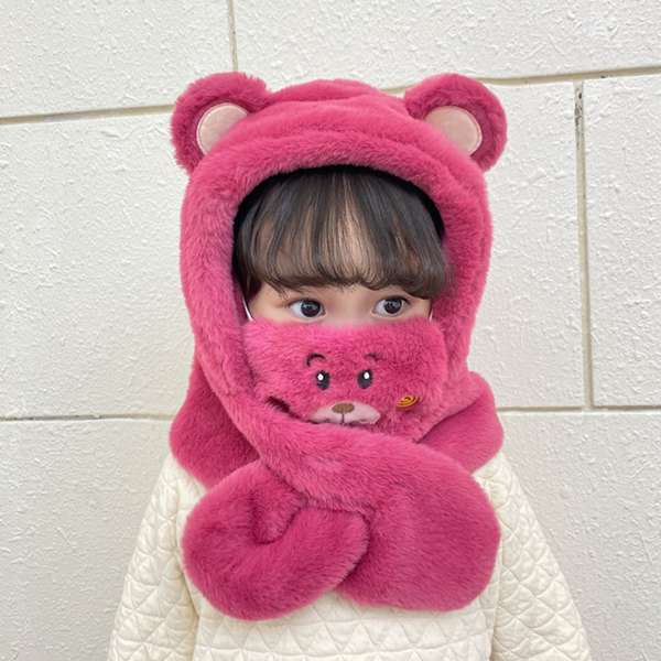 Dễ Thương Mũ Trùm Đầu Kèm Khăn Choàng Hình Gấu Dâu Tây Đáng Yêu Cho