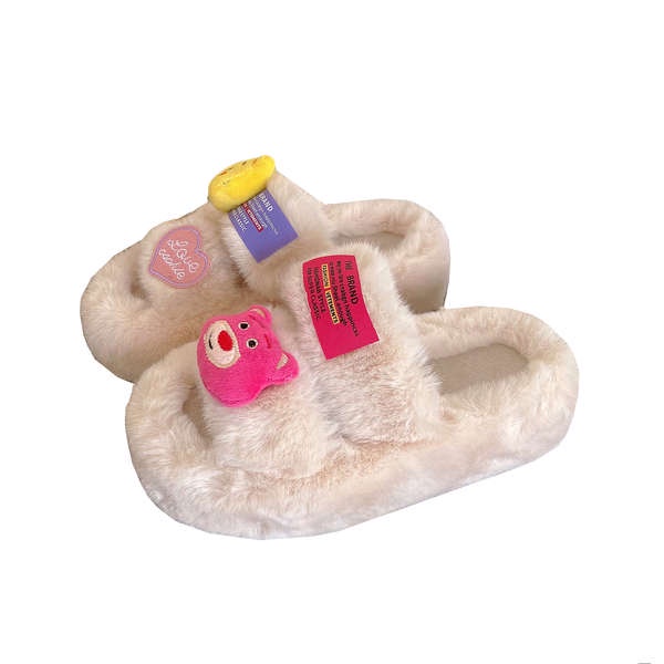 Dễ Thương Dép Bông Đi Trong Nhà Đế Dày Chống Trượt Họa Tiết Gấu Dâu Tây Thời Trang Thu Đông Cho Nữ